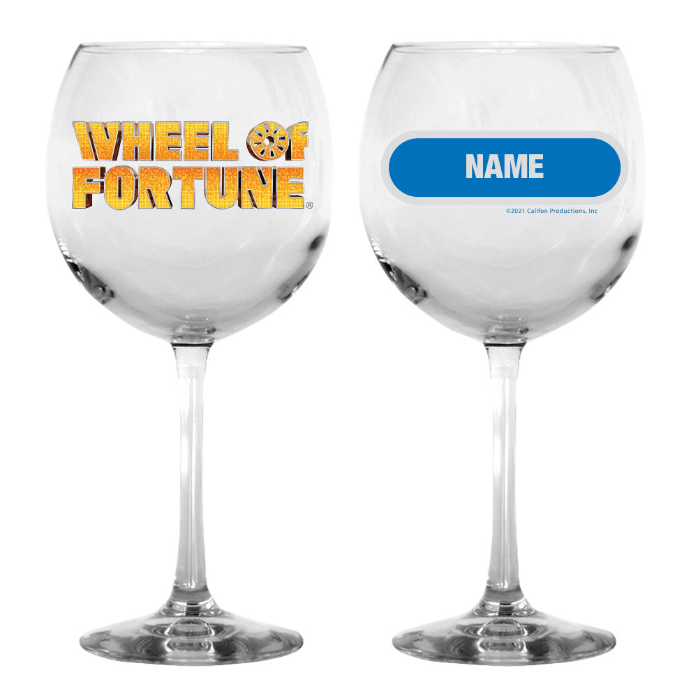 novelty wine glass Wheel of Fortune Gold Logo Personalized Wine Glass