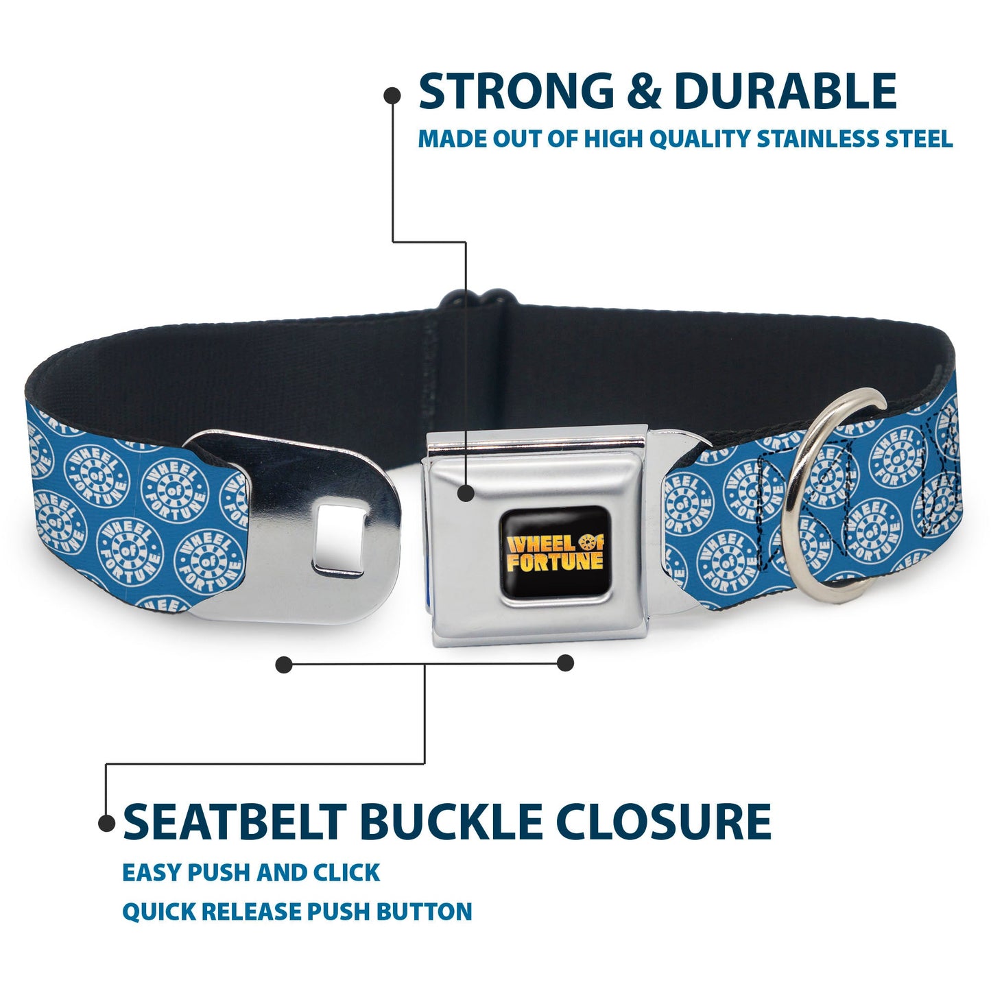 WHEEL OF FORTUNE Monogram Logo Blue/White Dog Collar