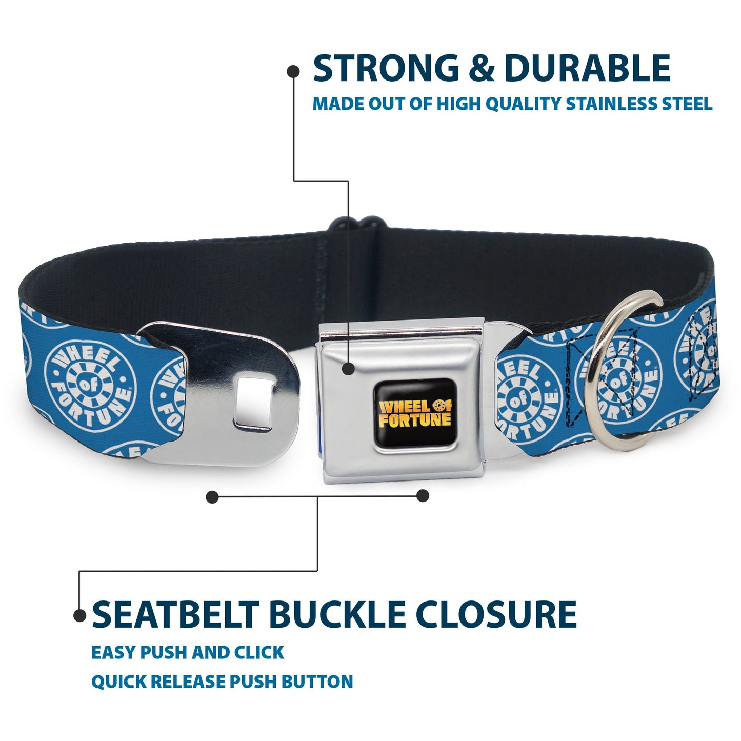 WHEEL OF FORTUNE Logo Blue/White Dog Collar
