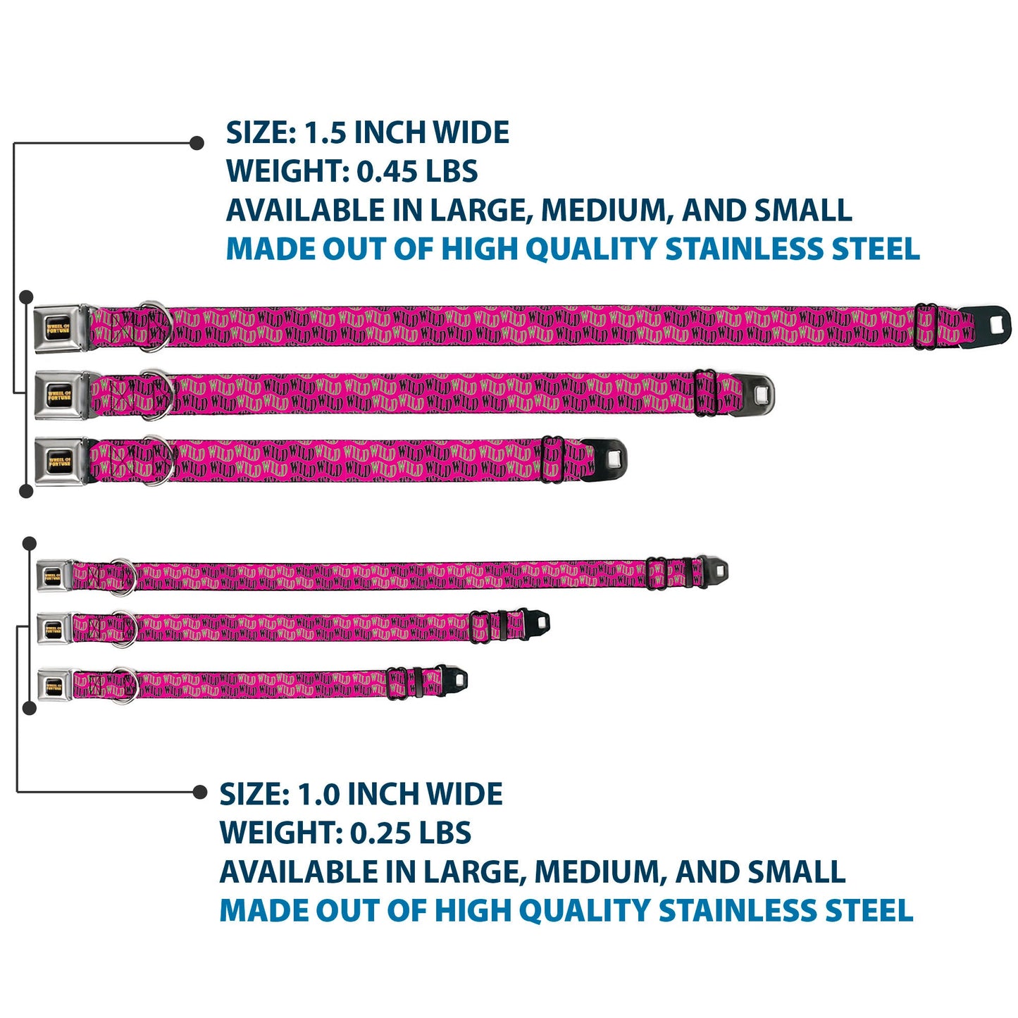 Wheel of Fortune WILD Text Wave Pink/Green/Black Dog Collar