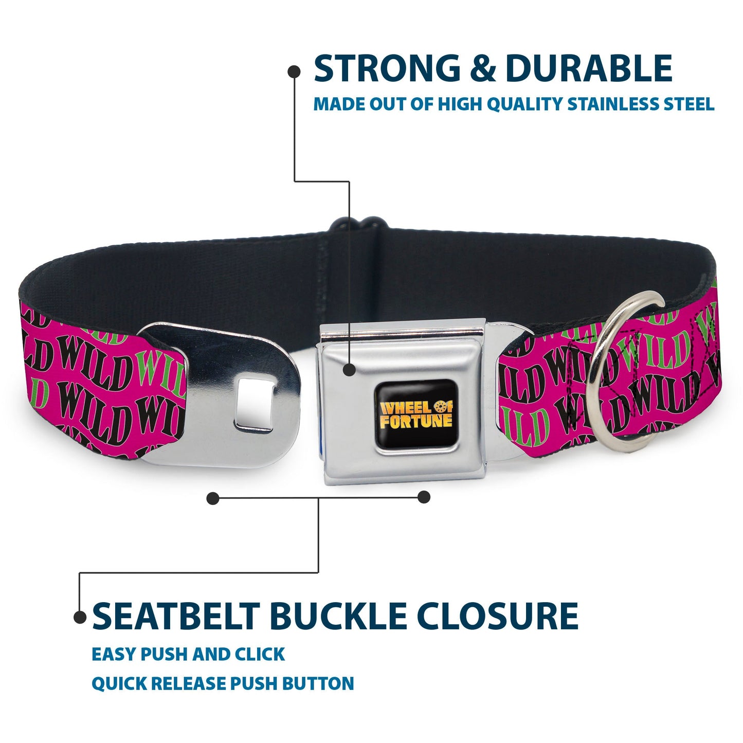 Wheel of Fortune WILD Text Wave Pink/Green/Black Dog Collar