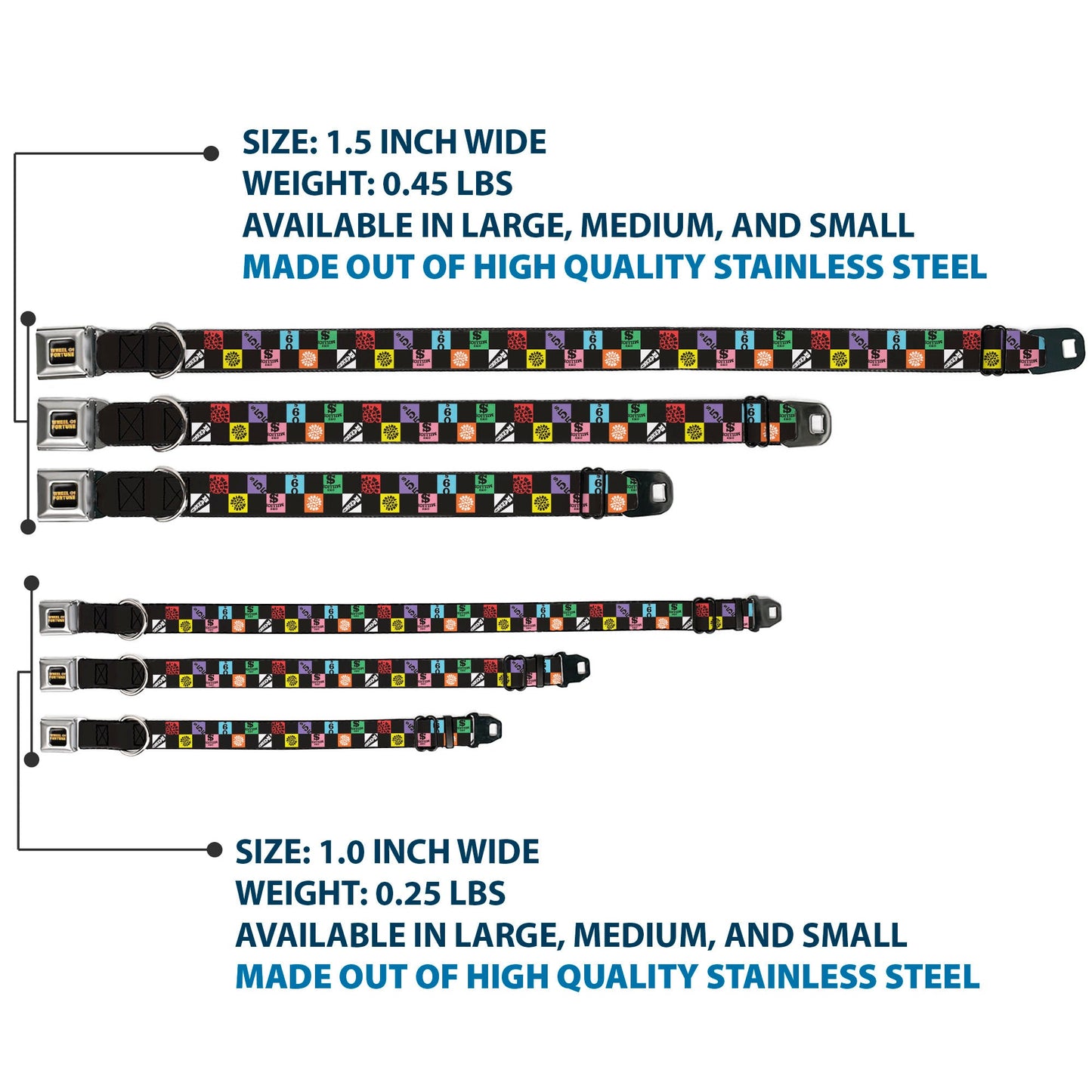 WHEEL OF FORTUNE Checker Icons Black/Multi Color Dog Collar
