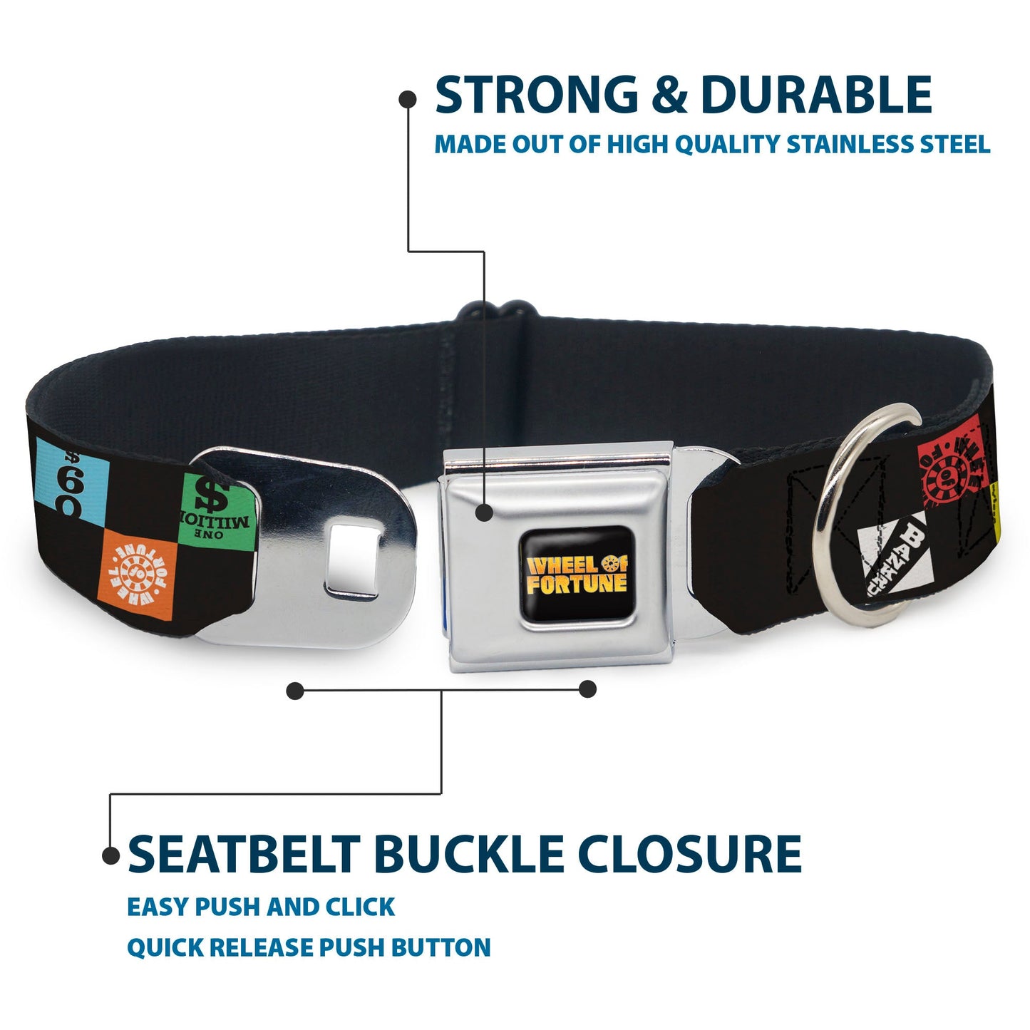 WHEEL OF FORTUNE Checker Icons Black/Multi Color Dog Collar