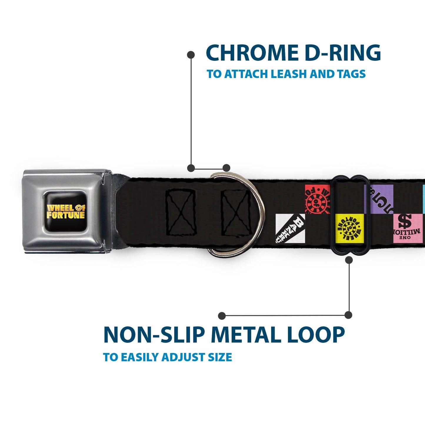 WHEEL OF FORTUNE Checker Icons Black/Multi Color Dog Collar