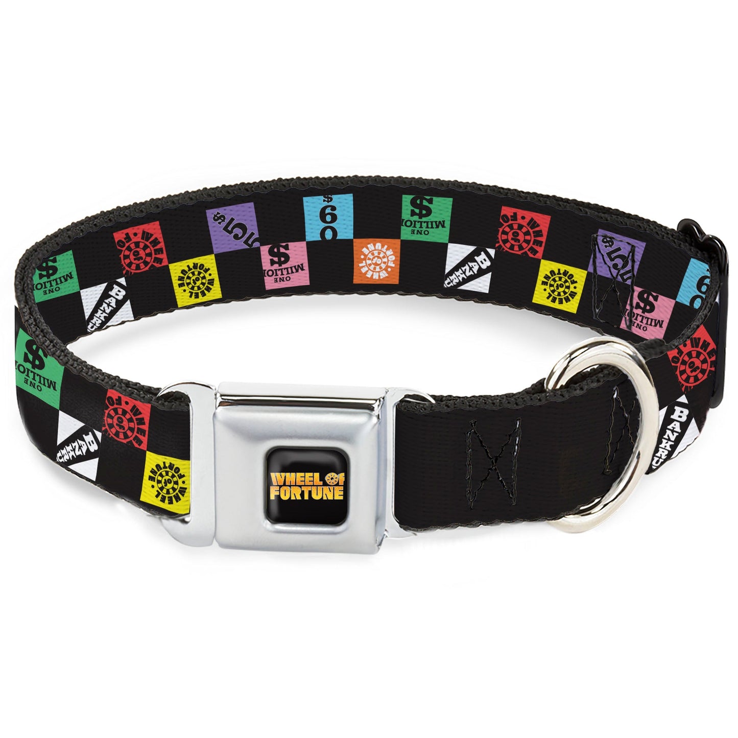 WHEEL OF FORTUNE Checker Icons Black/Multi Color Dog Collar
