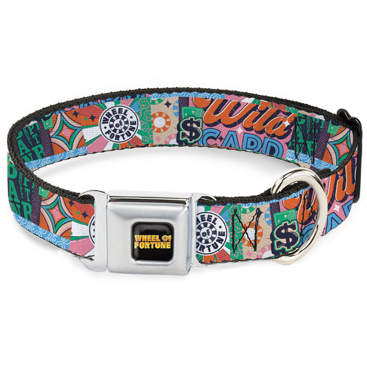WHEEL OF FORTUNE Logo and WILD CARD Collage Multi Color Dog Collar