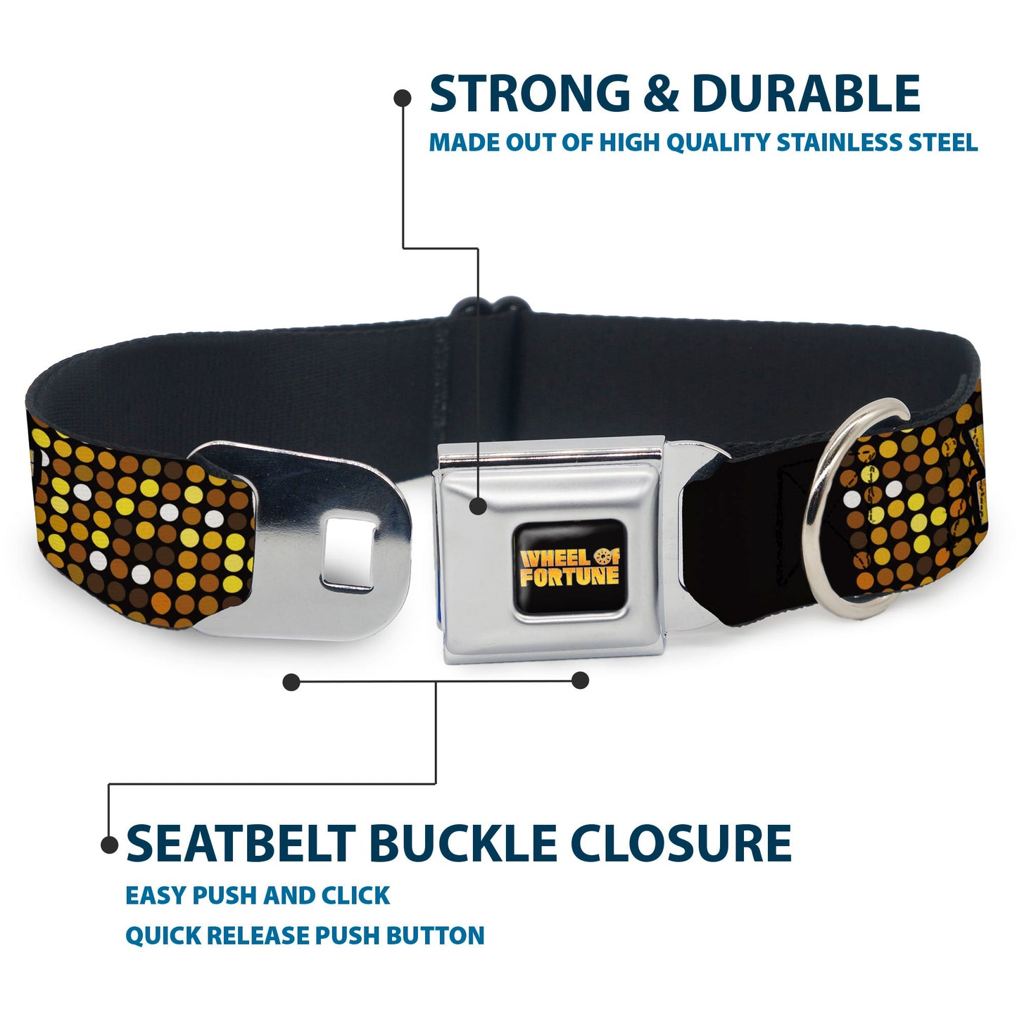 WHEEL OF FORTUNE Title Logo Sequin Dots Black/Oranges/Yellow Dog Collar