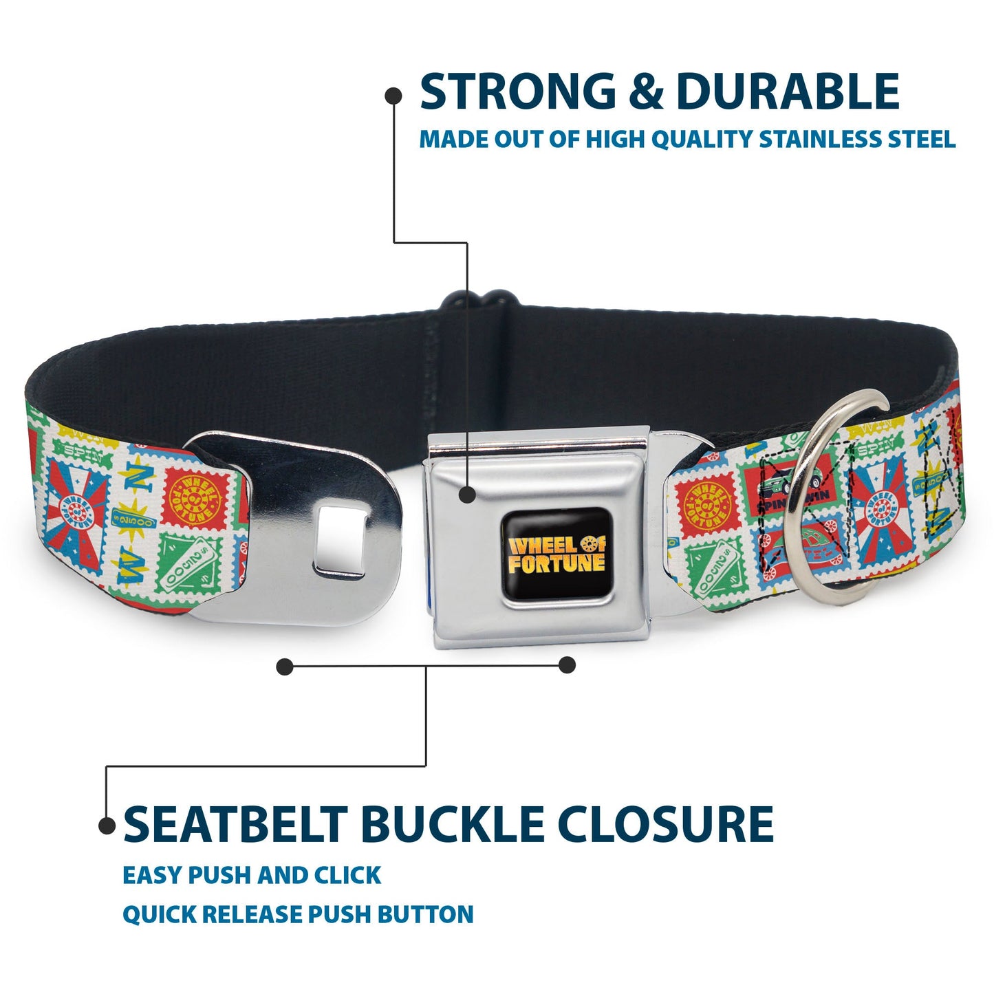 Wheel of Fortune Prize Blocks Collage White/Multi Color Dog Collar