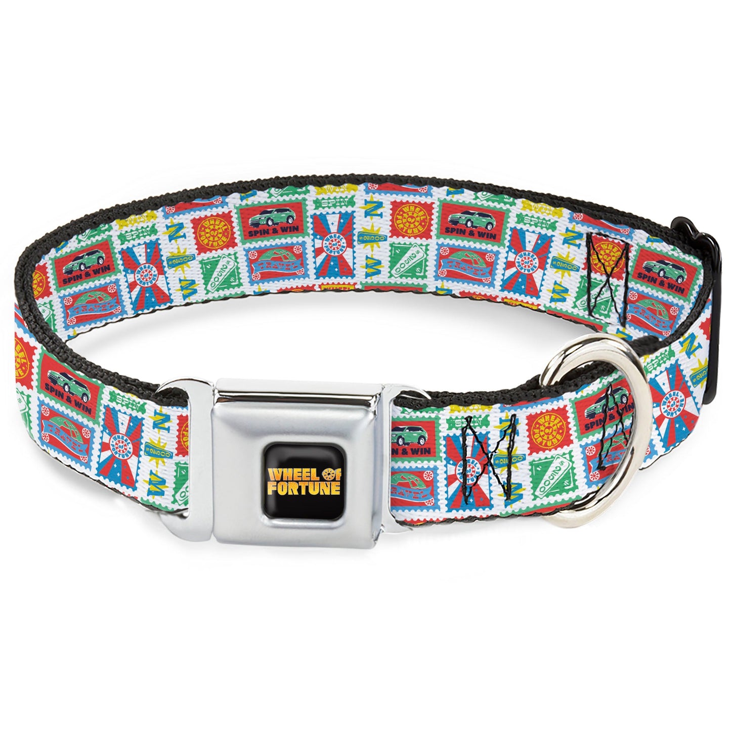 Wheel of Fortune Prize Blocks Collage White/Multi Color Dog Collar
