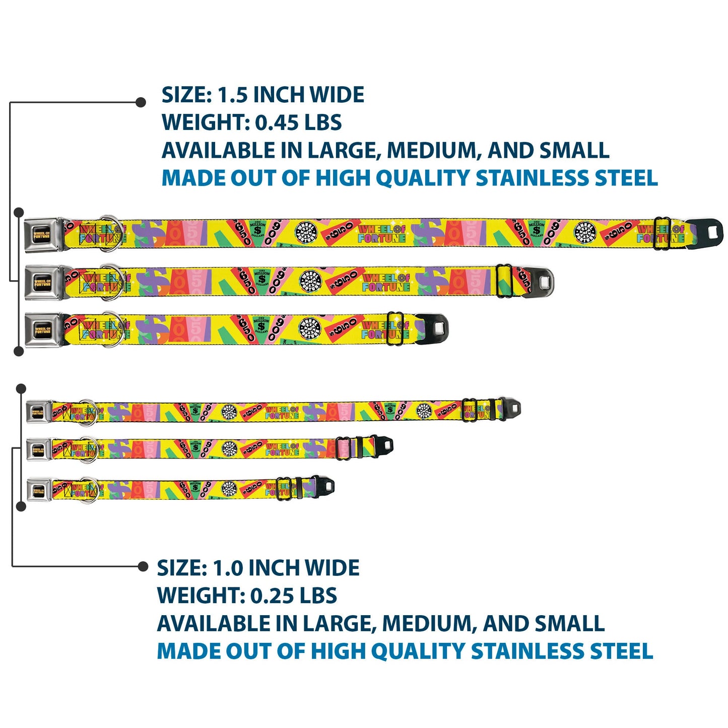 WHEEL OF FORTUNE Test and Wedge Collage Yellow/Multi Color Dog Collar