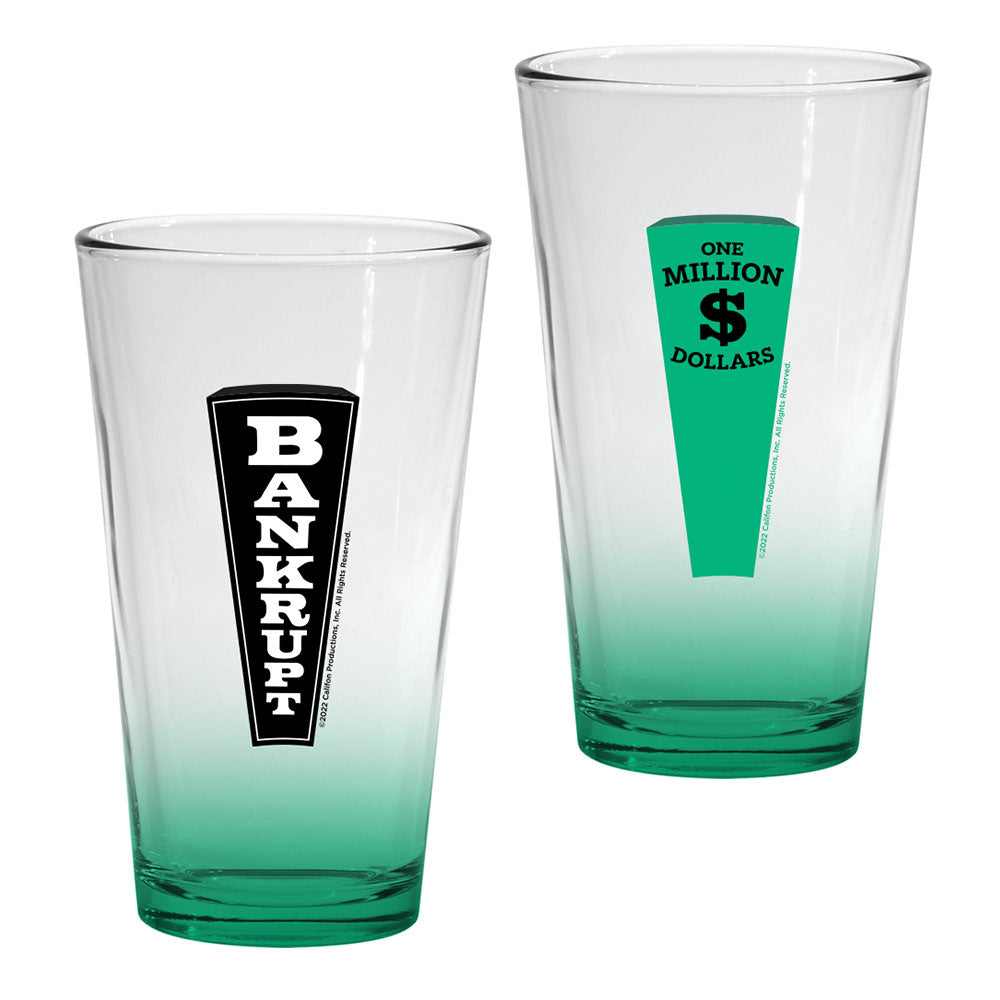 Wheel of Fortune Bankrupt and Million Dollar Wedge Pint Glass Set