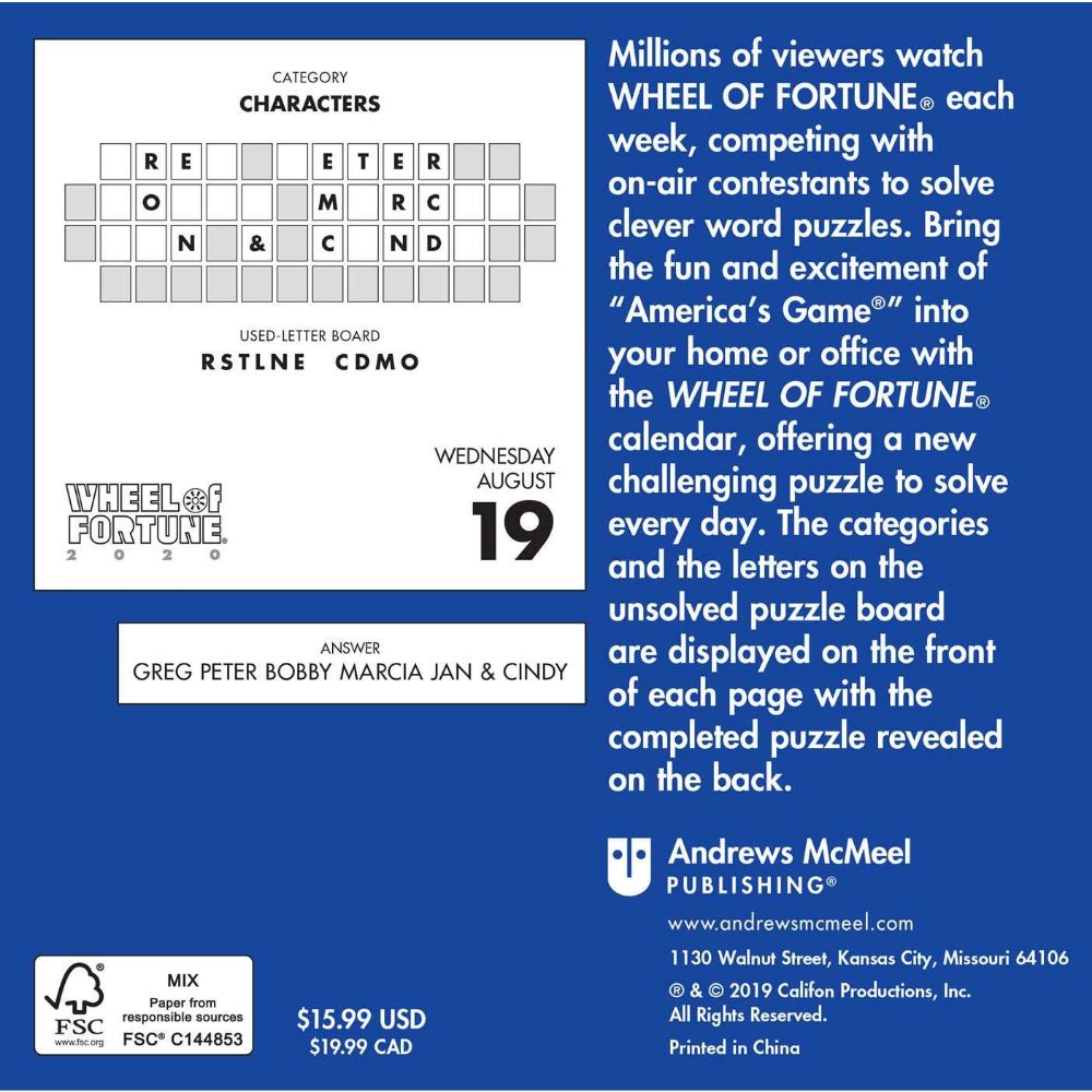 Wheel of Fortune 2020 Day-to-Day Calendar